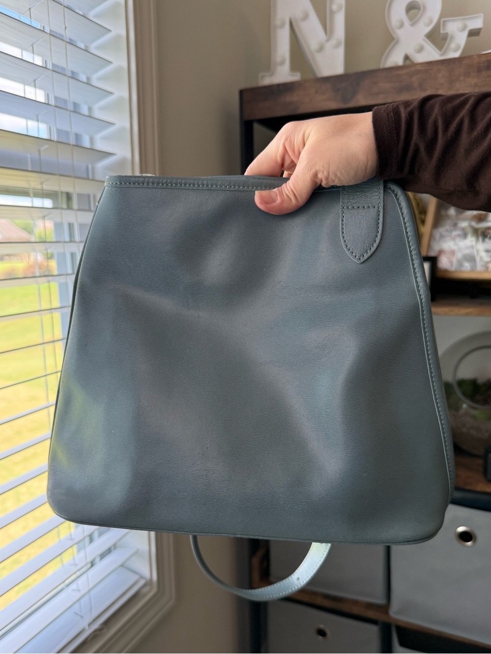 Longchamp Roseau Leather Bucket Bag Blue Grey - Picture 4 of 14